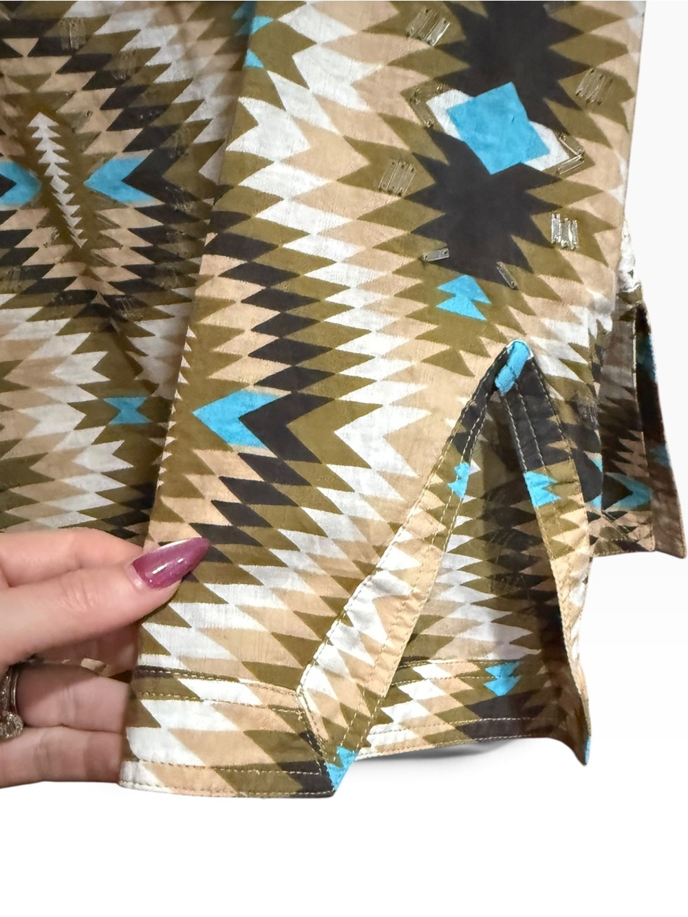 Tory Burch Geometric Print Embellished Cotton Tunic Top Size 10 - Picture 3 of 9